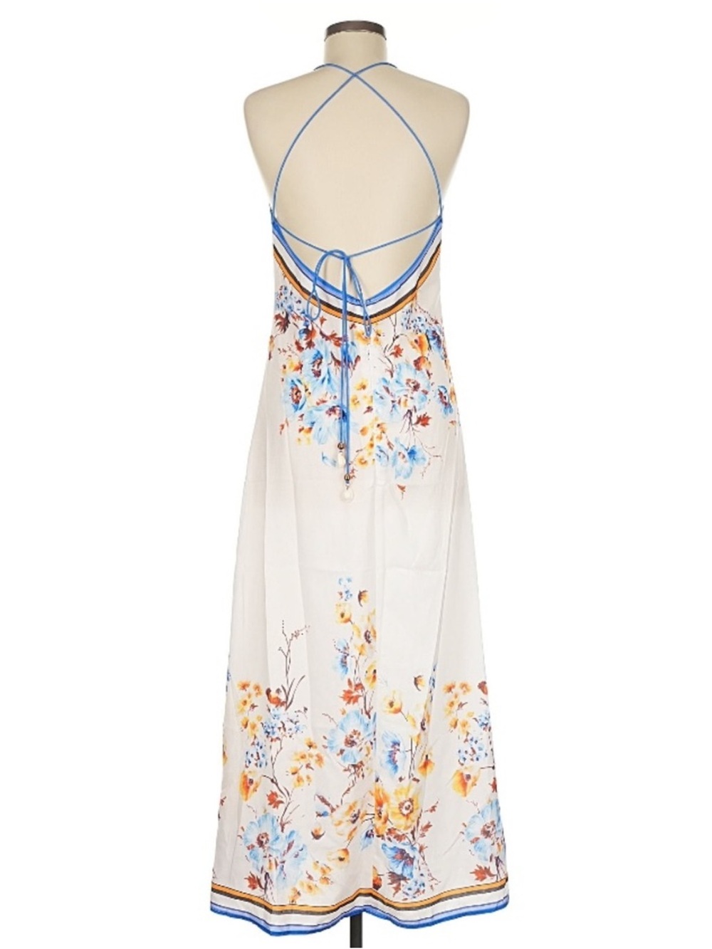 COMMENSE Blue White Floral Print Open Back Midi Dress NWT - Picture 7 of 16